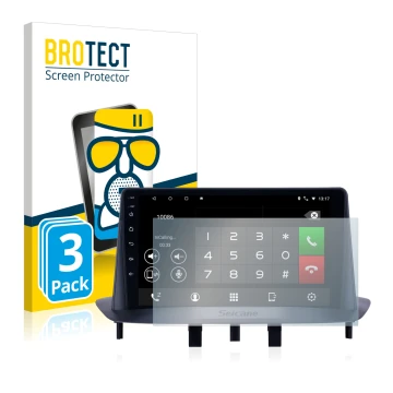 Front side of a product packaging with the brand logo BROTECT. Next to it is the device Pioneer AVH-Z5200DAB shown with the co