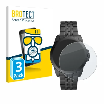 Front side of a product packaging with the brand logo BROTECT. Next to it is the device Fossil Gen 5E shown with the correspon