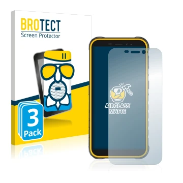 Front side of a product packaging with the brand logo BROTECT. Next to it is the device Ulefone Armor X8 shown with the corres