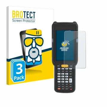 Front side of a product packaging with the brand logo BROTECT. Next to it is the device Zebra MC330L shown with the correspond