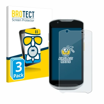 Front side of a product packaging with the brand logo BROTECT. Next to it is the device Zebra TC57x shown with the correspondi