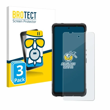 Front side of a product packaging with the brand logo BROTECT. Next to it is the device Ulefone Armor 10 5G shown with the cor