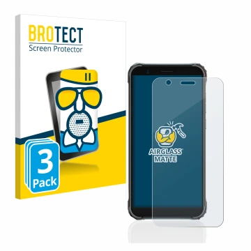 Front side of a product packaging with the brand logo BROTECT. Next to it is the device Blackview BV4900 Pro shown with the co