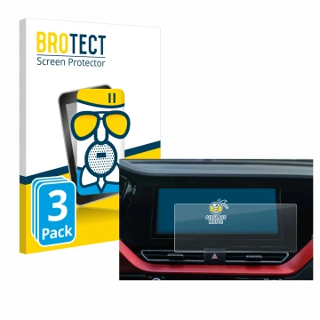Front side of a product packaging with the brand logo BROTECT. Next to it is the device Kia E-Niro 2020 Infotainment System sh