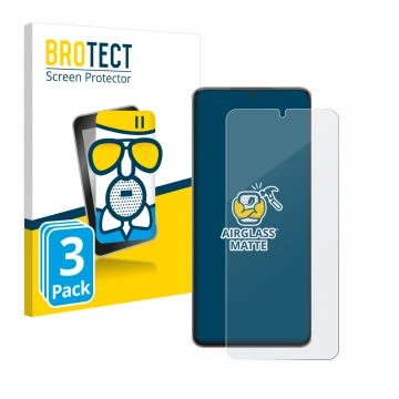 Front side of a product packaging with the brand logo BROTECT. Next to it is the device Samsung Galaxy S21 Plus 5G shown with 