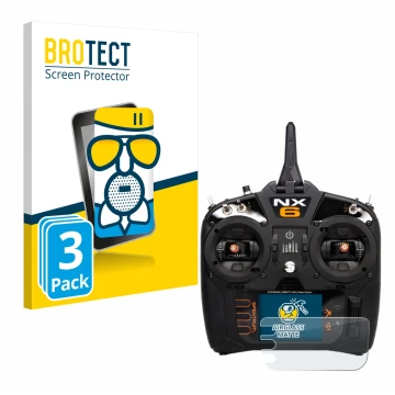 Front side of a product packaging with the brand logo BROTECT. Next to it is the device Spektrum NX10 shown with the correspon