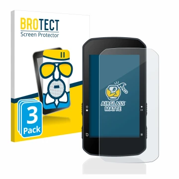 Front side of a product packaging with the brand logo BROTECT. Next to it is the device Bryton Rider 750 shown with the corres