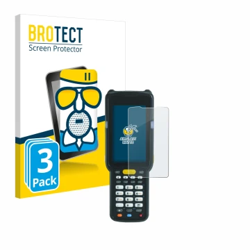 Front side of a product packaging with the brand logo BROTECT. Next to it is the device Zebra MC3300X shown with the correspon