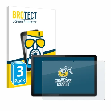 Front side of a product packaging with the brand logo BROTECT. Next to it is the device Lenovo Tab P11 (Landscape) shown with 