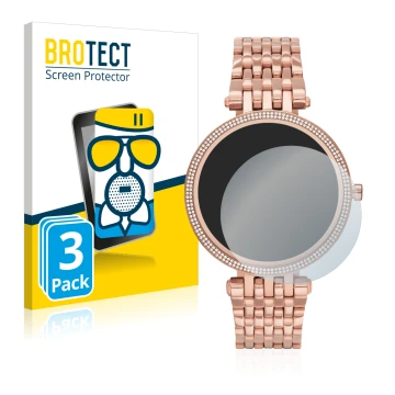 Front side of a product packaging with the brand logo BROTECT. Next to it is the device Michael Kors Access Darci Gen 5E shown