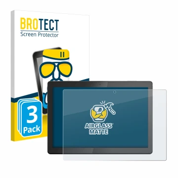 Front side of a product packaging with the brand logo BROTECT. Next to it is the device Lenovo Tab M10 TB-X505F shown with the