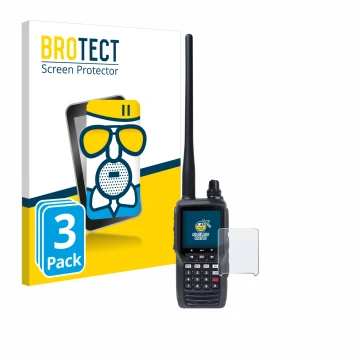 Front side of a product packaging with the brand logo BROTECT. Next to it is the device Yaesu FTA-550 shown with the correspon