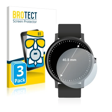 Front side of a product packaging with the brand logo BROTECT. Next to it is the device Watches (Circular, ø: 40.5 mm) shown w