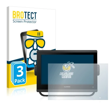 Front side of a product packaging with the brand logo BROTECT. Next to it is the device Garmin GPSMAP 923 shown with the corre