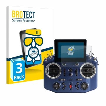 Front side of a product packaging with the brand logo BROTECT. Next to it is the device FrSky Horus X20 shown with the corresp