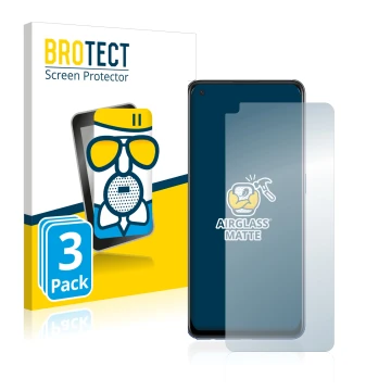 Front side of a product packaging with the brand logo BROTECT. Next to it is the device Oppo A74 shown with the corresponding 