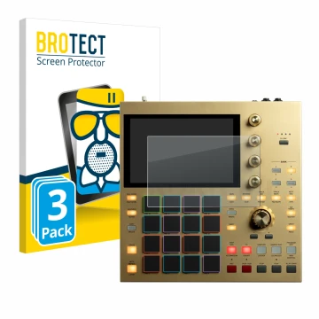 Front side of a product packaging with the brand logo BROTECT. Next to it is the device Akai MPC One shown with the correspond