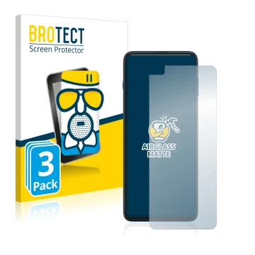 Front side of a product packaging with the brand logo BROTECT. Next to it is the device Motorola Moto G100 shown with the corr