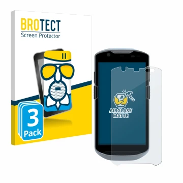 Front side of a product packaging with the brand logo BROTECT. Next to it is the device Zebra TC52x shown with the correspondi