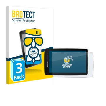 Front side of a product packaging with the brand logo BROTECT. Next to it is the device BMW Navigator VI shown with the corres