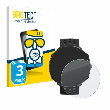 Front side of a product packaging with the brand logo BROTECT. Next to it is the device Polar Vantage M2 shown with the corres