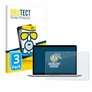 Front side of a product packaging with the brand logo BROTECT. Next to it is the device Apple MacBook Pro 13