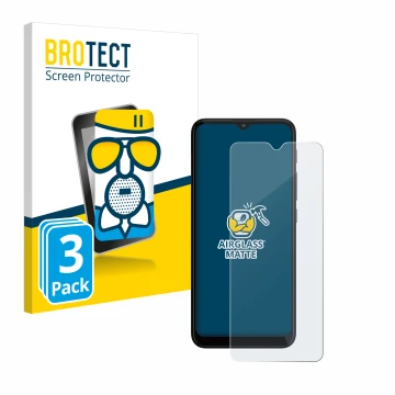 Front side of a product packaging with the brand logo BROTECT. Next to it is the device Motorola Moto G20 shown with the corre