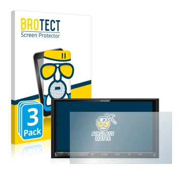 Front side of a product packaging with the brand logo BROTECT. Next to it is the device Kenwood DMX 8020 DABS shown with the c