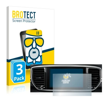 Front side of a product packaging with the brand logo BROTECT. Next to it is the device Kia Sportage QLPE 2020 Infotainment Sy