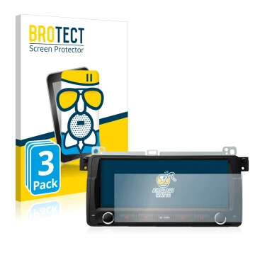 Front side of a product packaging with the brand logo BROTECT. Next to it is the device Xtrons PQ8046BL shown with the corresp