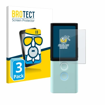 Front side of a product packaging with the brand logo BROTECT. Next to it is the device Vasco Translator M3 shown with the cor