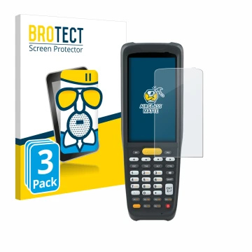 Front side of a product packaging with the brand logo BROTECT. Next to it is the device Zebra MC2200 shown with the correspond