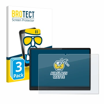 Front side of a product packaging with the brand logo BROTECT. Next to it is the device Lenovo Yoga Tab 13 shown with the corr