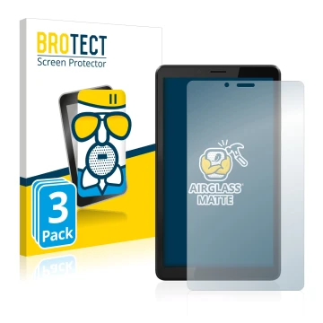 Front side of a product packaging with the brand logo BROTECT. Next to it is the device Lenovo Tab M7 (3th Gen.) shown with th