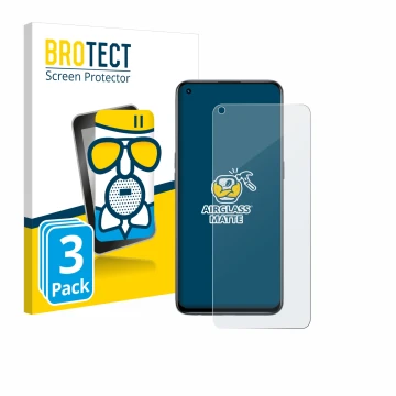 Front side of a product packaging with the brand logo BROTECT. Next to it is the device realme GT Master Edition shown with th