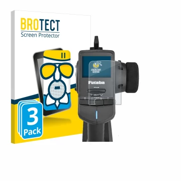 Front side of a product packaging with the brand logo BROTECT. Next to it is the device Futaba T3PV shown with the correspondi