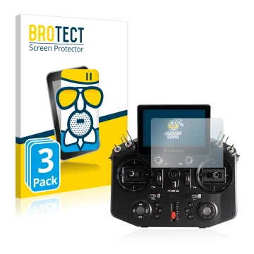 Front side of a product packaging with the brand logo BROTECT. Next to it is the device FrSky Tandem X20 shown with the corres