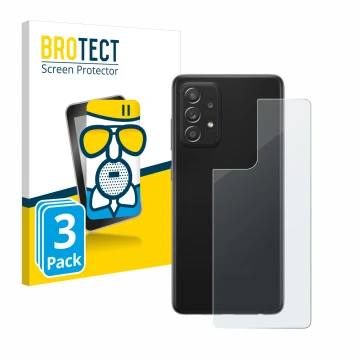 Front side of a product packaging with the brand logo BROTECT. Next to it is the device Samsung Galaxy A52s 5G (Back) shown wi