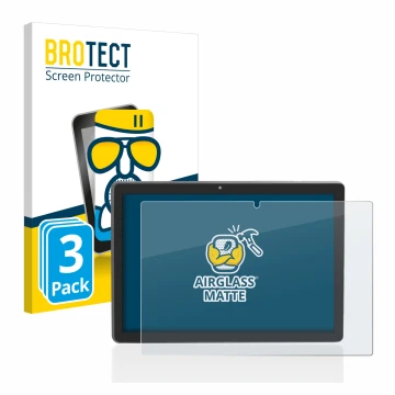 Front side of a product packaging with the brand logo BROTECT. Next to it is the device Majestic Tab-912 4G shown with the cor