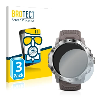 Front side of a product packaging with the brand logo BROTECT. Next to it is the device Coros Vertix 2 shown with the correspo