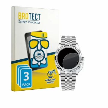 Front side of a product packaging with the brand logo BROTECT. Next to it is the device Rolex Datejust 36 shown with the corre