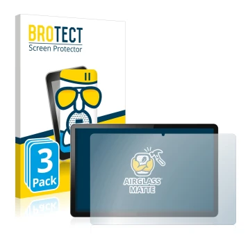 Front side of a product packaging with the brand logo BROTECT. Next to it is the device Lenovo Tab P11 5G shown with the corre