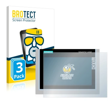 Front side of a product packaging with the brand logo BROTECT. Next to it is the device Siemens Simatic HMI TP700 Comfort show
