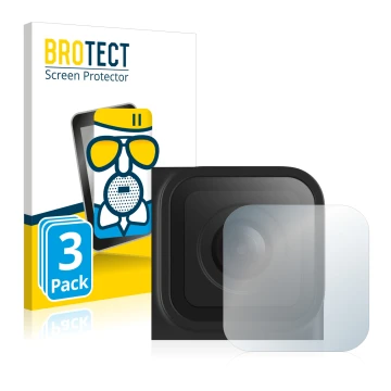 Front side of a product packaging with the brand logo BROTECT. Next to it is the device GoPro Hero 10 Black Lens (housing) sho