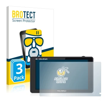 Front side of a product packaging with the brand logo BROTECT. Next to it is the device Feelworld LUT6S 6