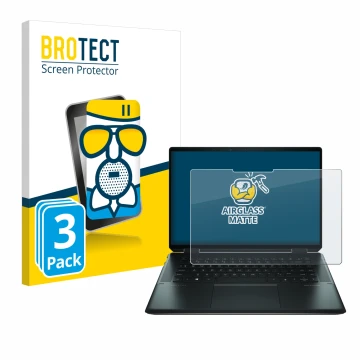 Front side of a product packaging with the brand logo BROTECT. Next to it is the device HP Spectre x360 16