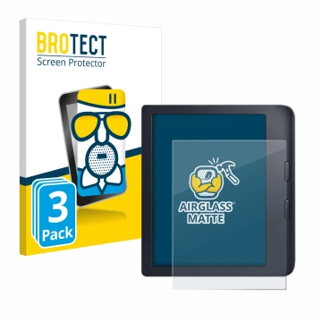 Front side of a product packaging with the brand logo BROTECT. Next to it is the device Kobo Libra 2 shown with the correspond