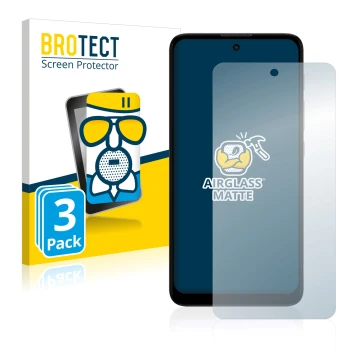 Front side of a product packaging with the brand logo BROTECT. Next to it is the device Motorola Moto E40 shown with the corre
