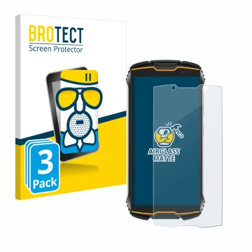 Front side of a product packaging with the brand logo BROTECT. Next to it is the device Cubot King Kong Mini 2 shown with the 