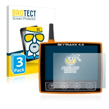 Front side of a product packaging with the brand logo BROTECT. Next to it is the device Skytraxx 4.0 shown with the correspond